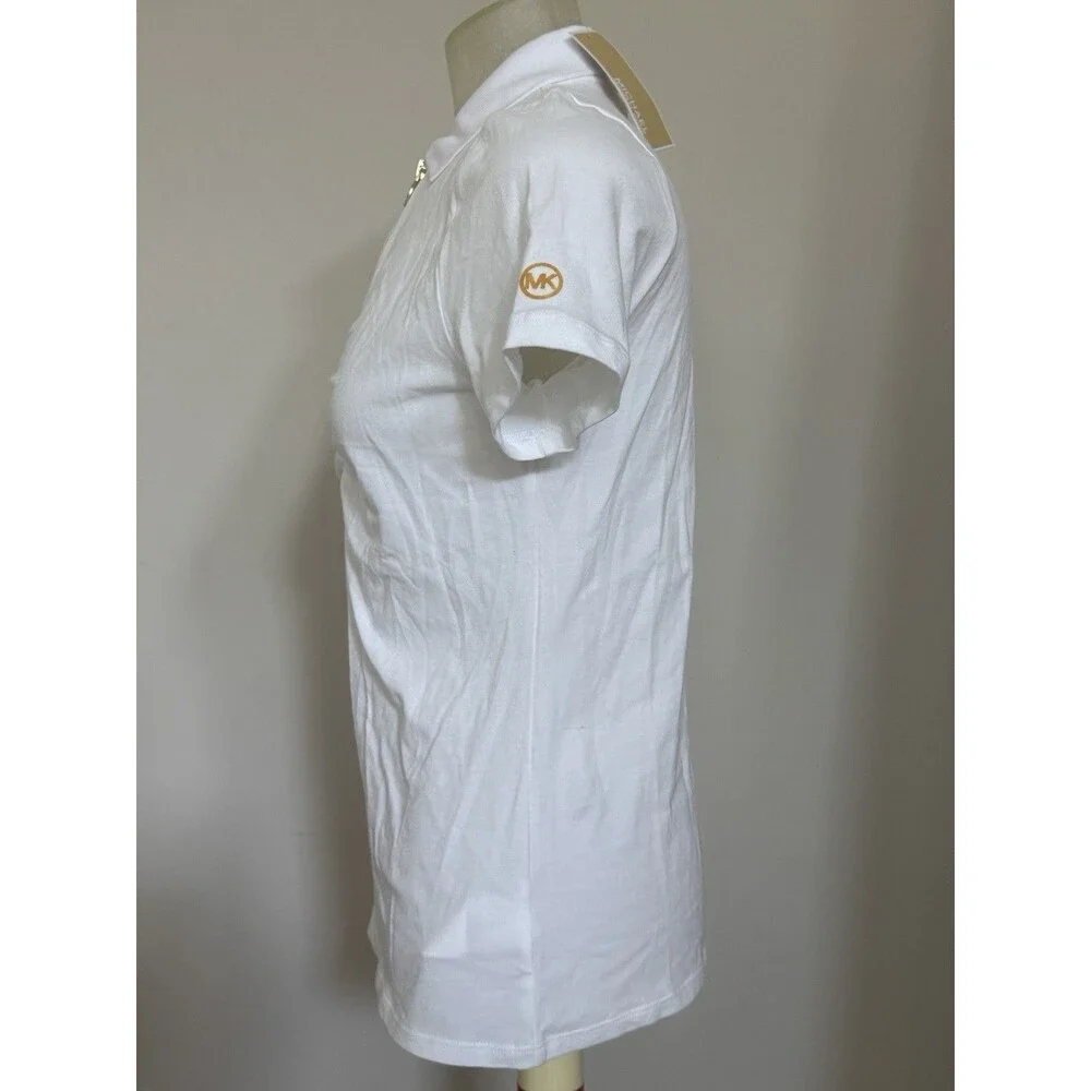 NEW Michael Kors MK Ruched Half Zip Polo T- Shirt Top Women’s White Sz XS